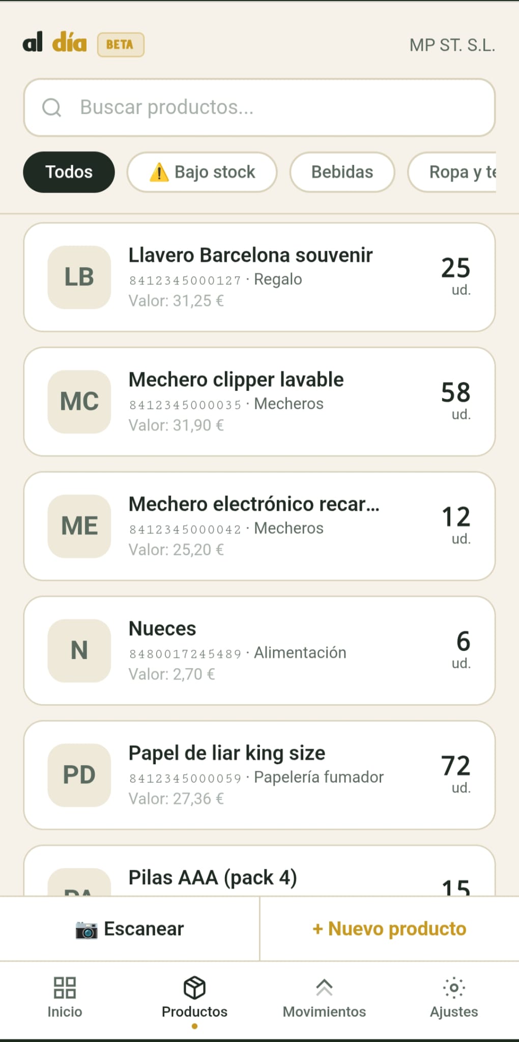 al día — Productos